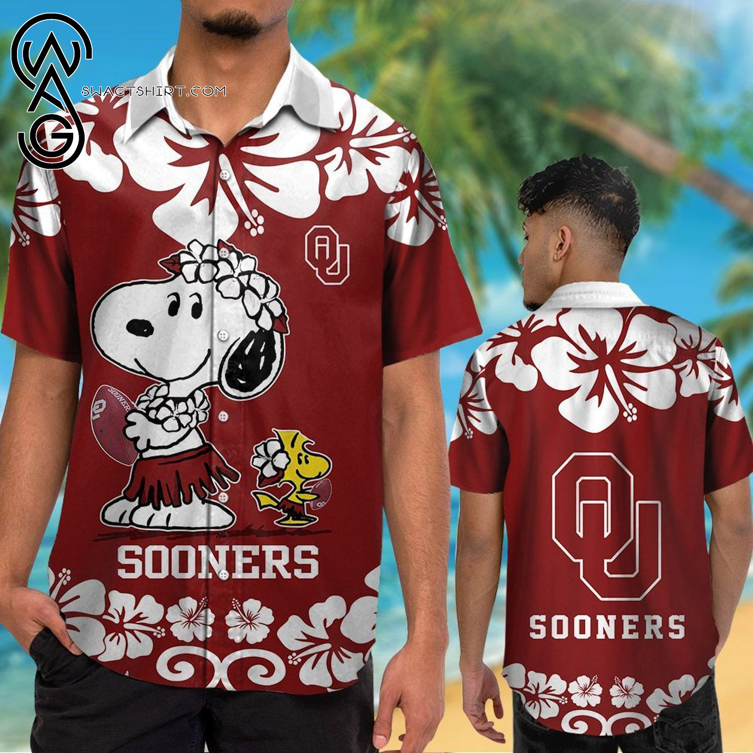 Oklahoma Sooners Crimson Coconut Tree Aloha Hawaiian Shirt