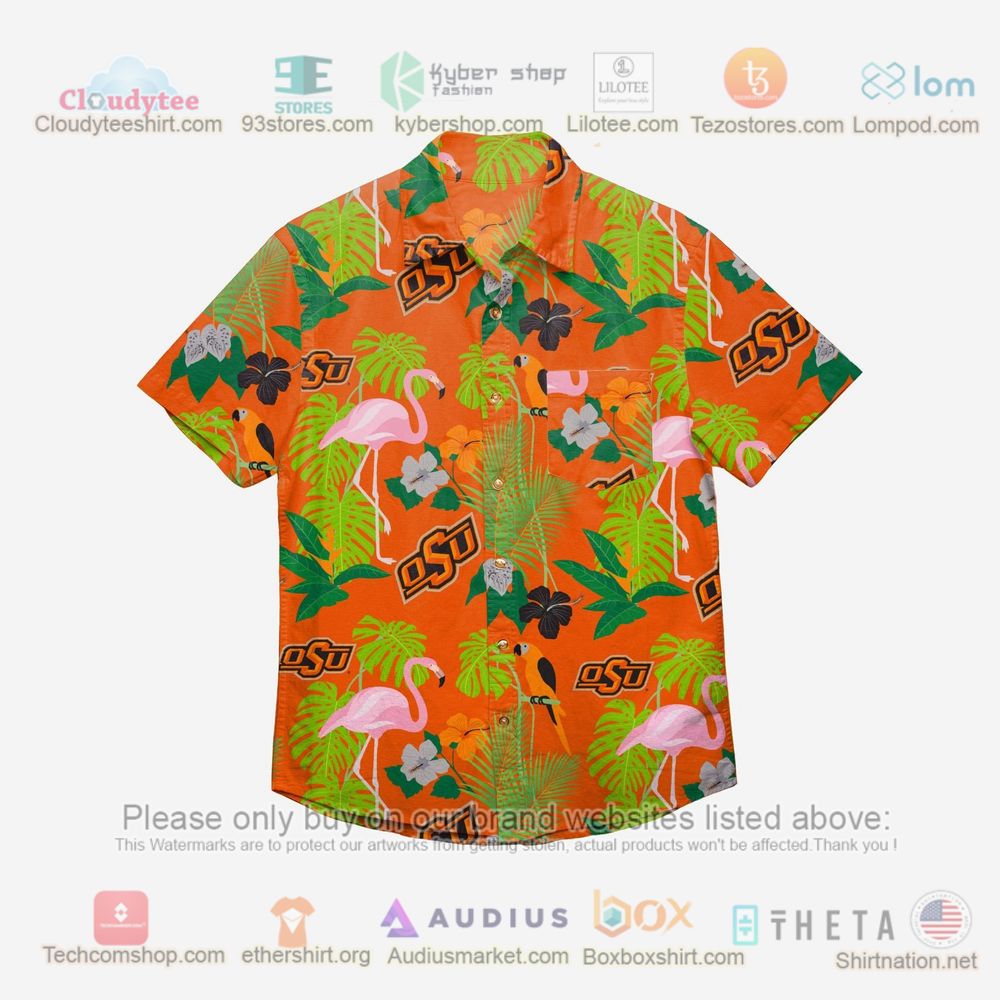 Oklahoma State Cowboys Floral Button Up Hawaiian Shirt