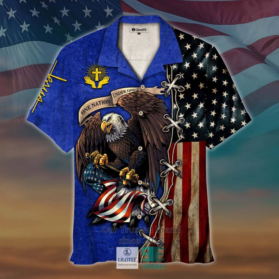 One Nation Under God Eagle US Flag Orange Hawaiian Shirt