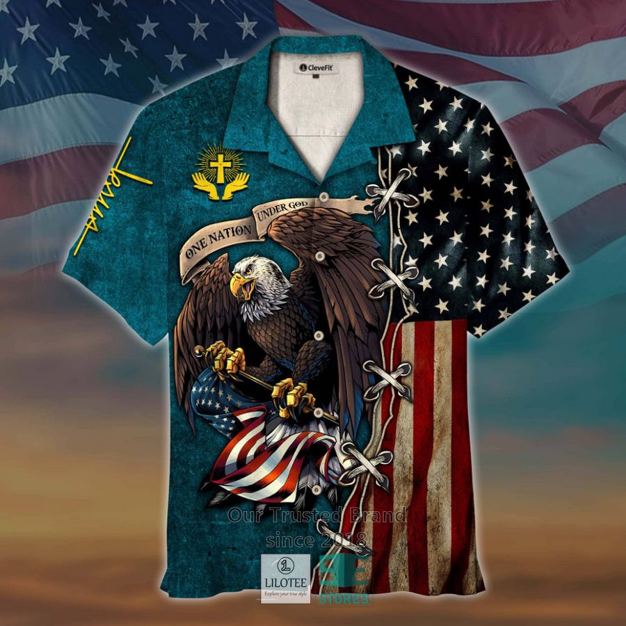 One Nation Under God Eagle US Flag Brown Hawaiian Shirt