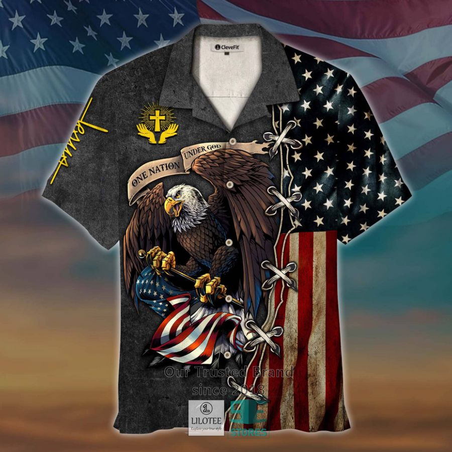 One Nation Under God Eagle US Flag Red Hawaiian Shirt