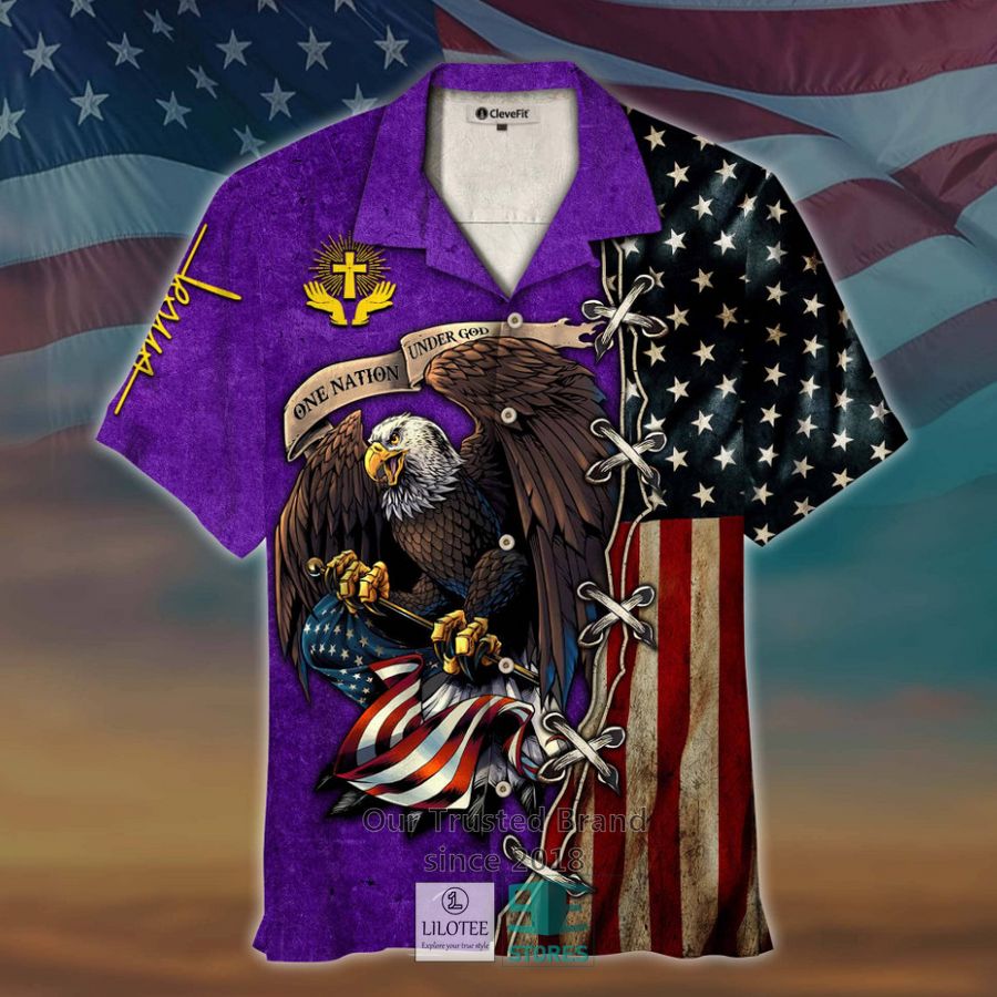 One Nation Under God Eagle US Flag Grey Hawaiian Shirt