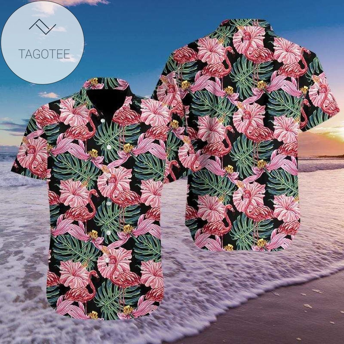 Order Flamingo Tropical Palm Hawaiian Aloha Shirts H