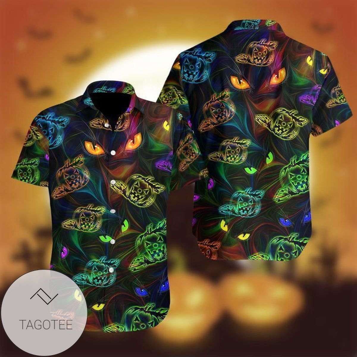 Order Halloween Black Cat Unisex Hawaiian Aloha Shirts L