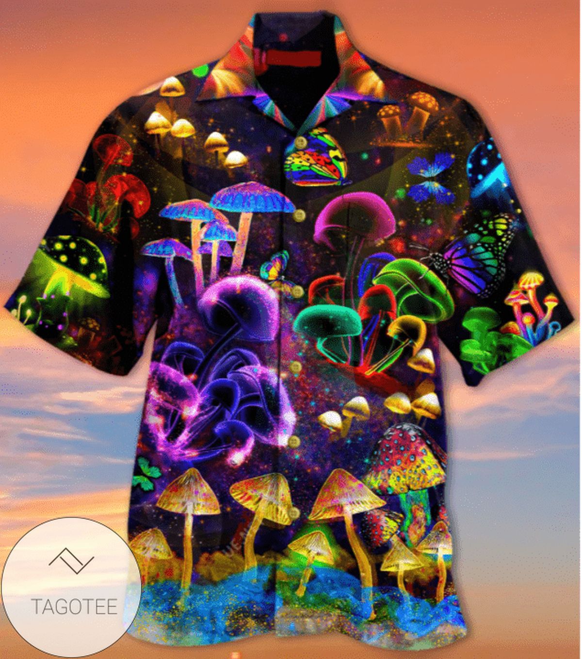 Order Hippie Neon Mushrooms Psychedelic Hallucination 2022 Authentic Hawaiian Shirts V