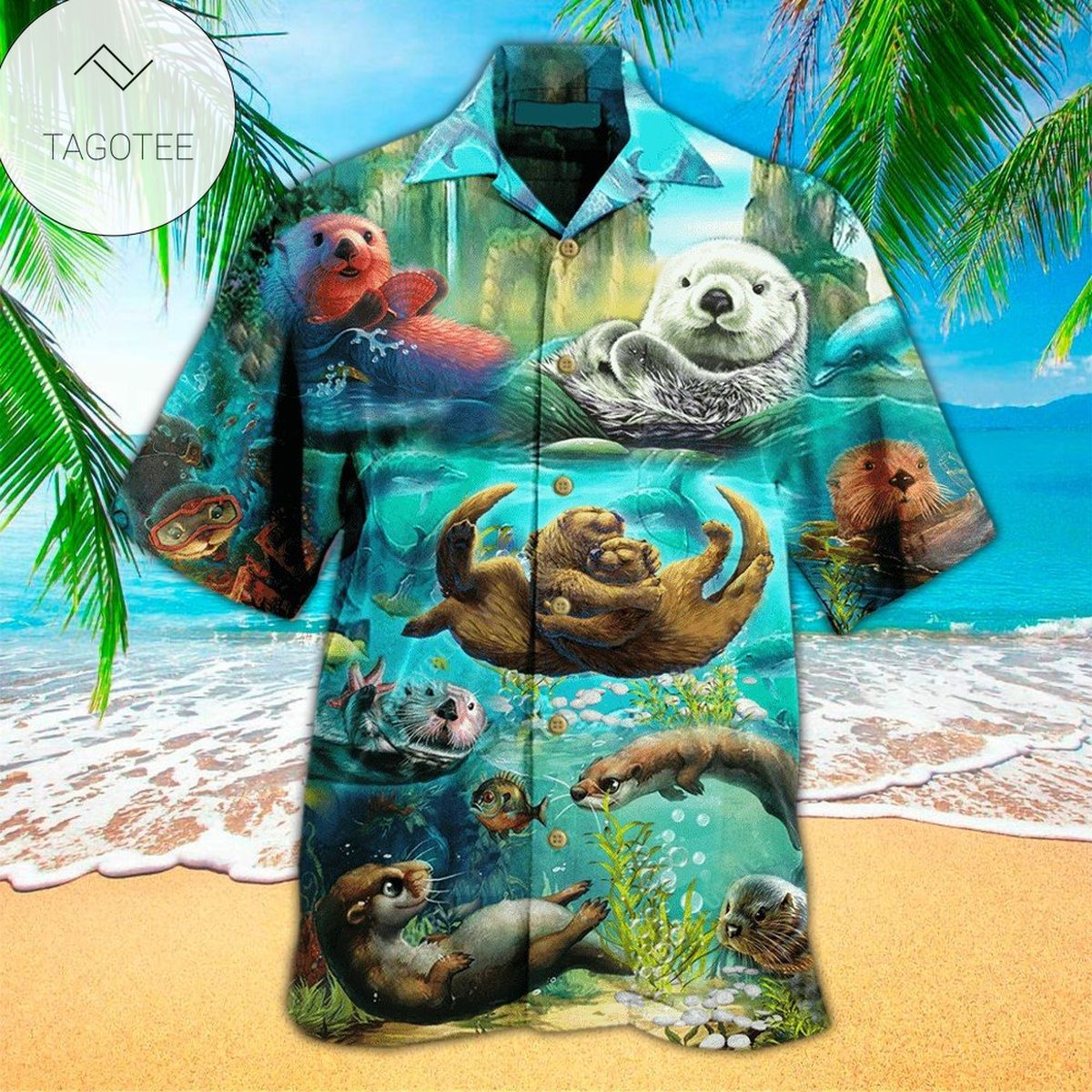 Otter Fruit Hawaiian Graphic Print Short Sleeve Hawaiian Casual Shirt