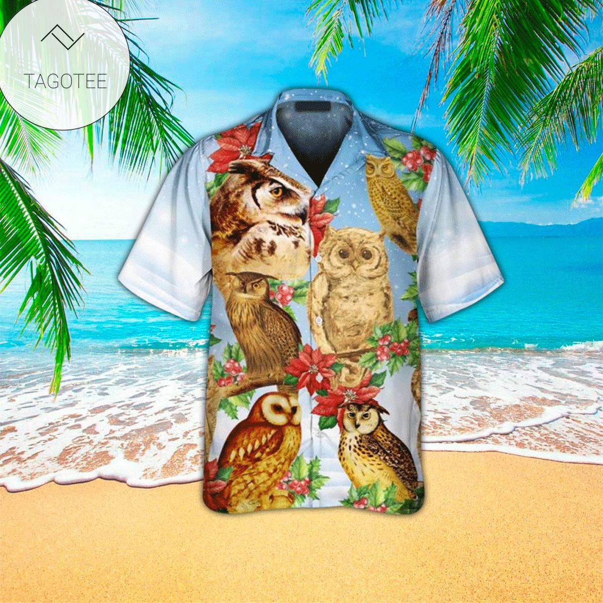 Owl Love Graphic Print Short Sleeve Hawaiian Casual Shirt