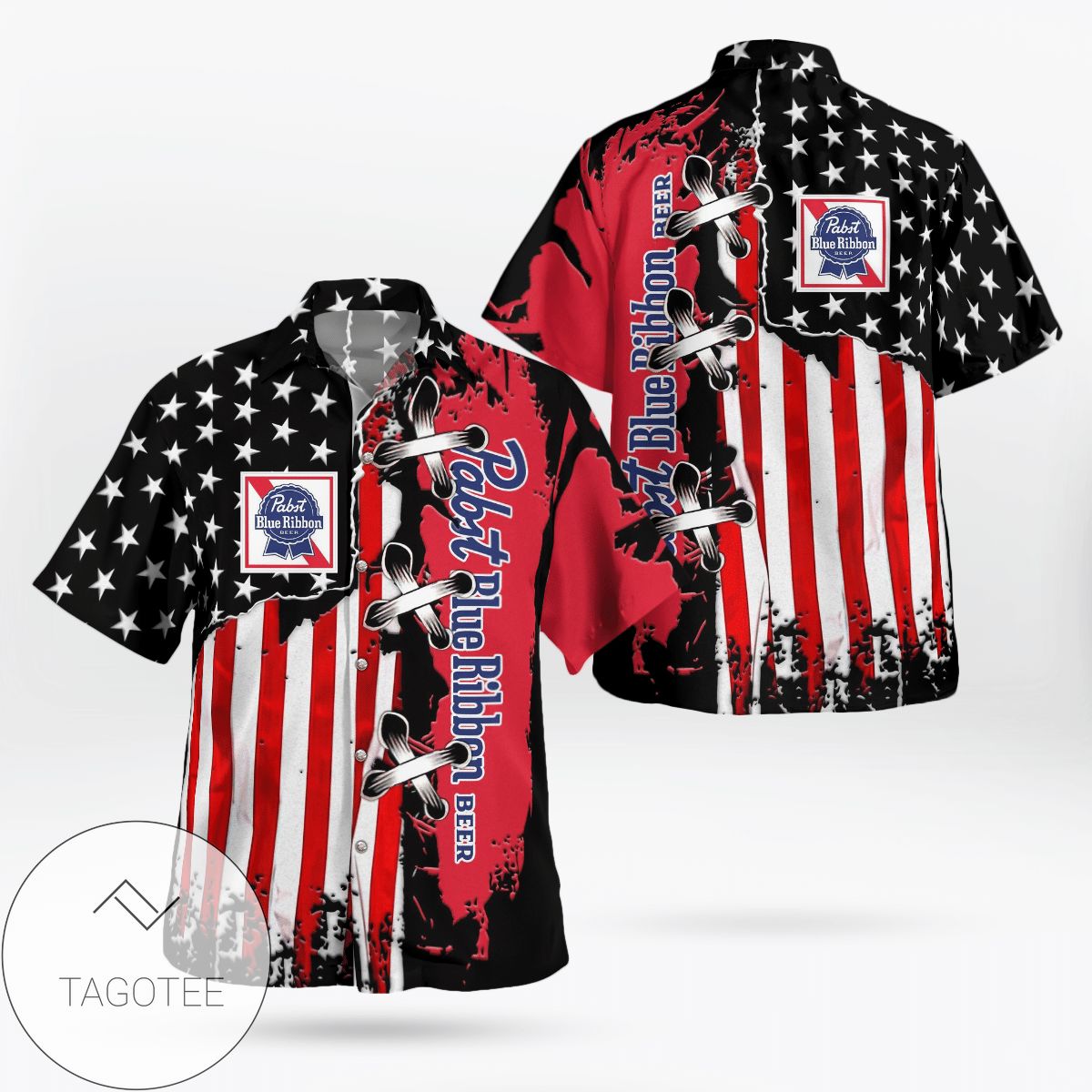 Pabst Blue Ribbon All Over Print 3D Hawaiian Shirt – American Flag Color