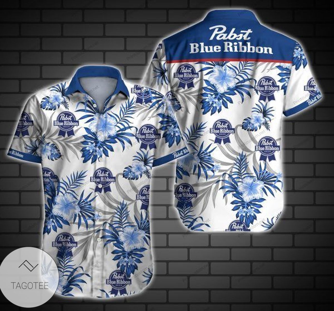 Pabst Blue Ribbon Hawaiian Graphic Print Short Sleeve Hawaiian Casual Shirt