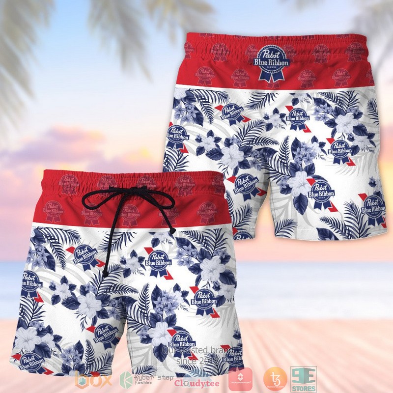 Pabst Blue Ribbon Mickey Mouse on the beach 3d Hawaiian Shirt, Short