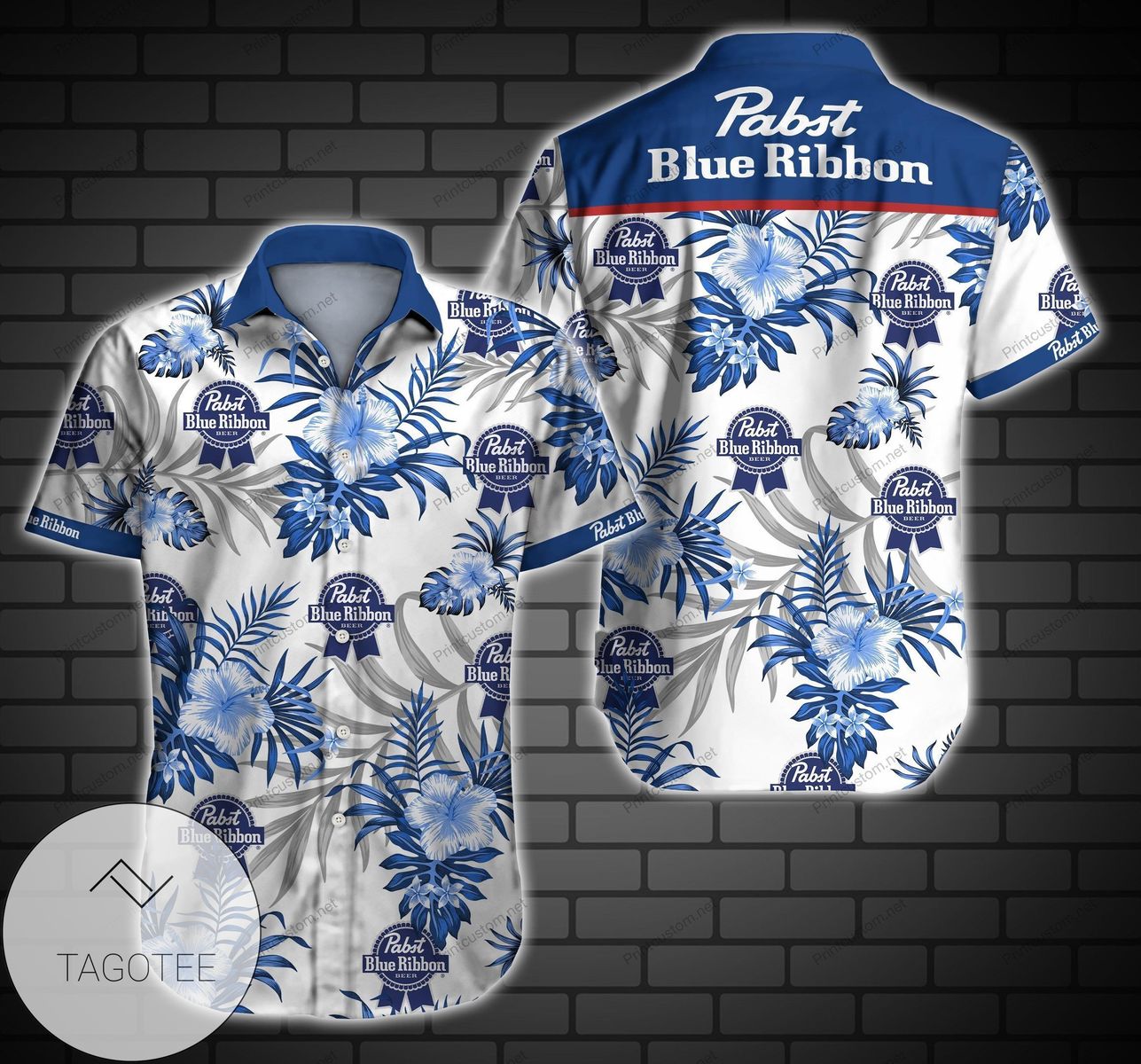 Pabst Blue Ribbon Hawaiian IV Graphic Print Short Sleeve Hawaiian Casual Shirt