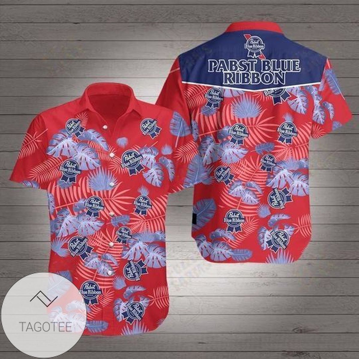 Pabst Blue Ribbon Hawaiian Graphic Print Short Sleeve Hawaiian Casual Shirt