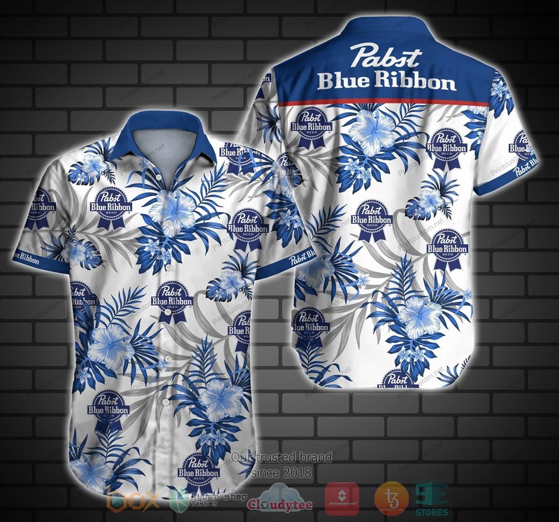 Pabst Blue Ribbon palm tree Hawaiian shirt