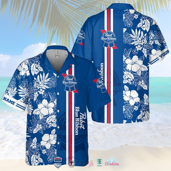 Pabst Blue Ribbon Eagle American Flag Hawaiian Shirt