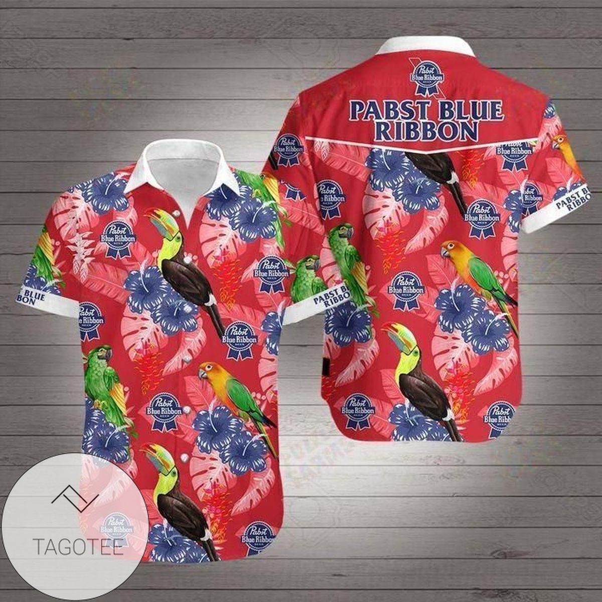 Pabst Blue Ribbon Hawaiian V Graphic Print Short Sleeve Hawaiian Casual Shirt