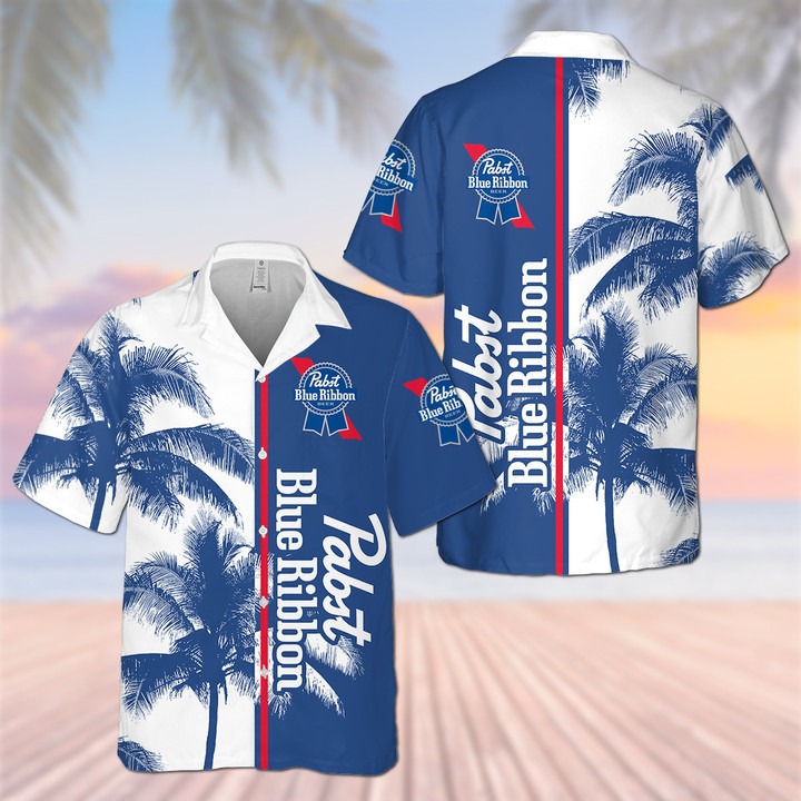 Pabst Blue Ribbon Hibiscus Custom Hawaiian Shirt