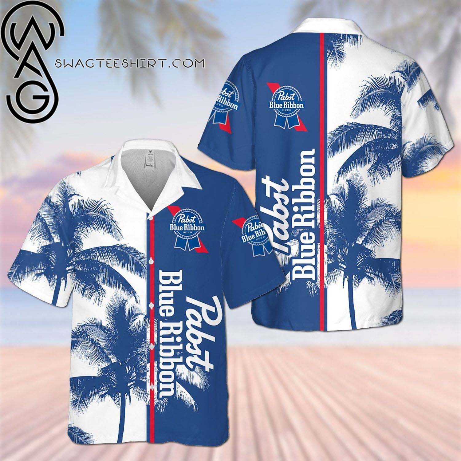 Pabst Blue Ribbon Smoky Blue Skull All Over Print Summer Vacation Hawaiian Shirt