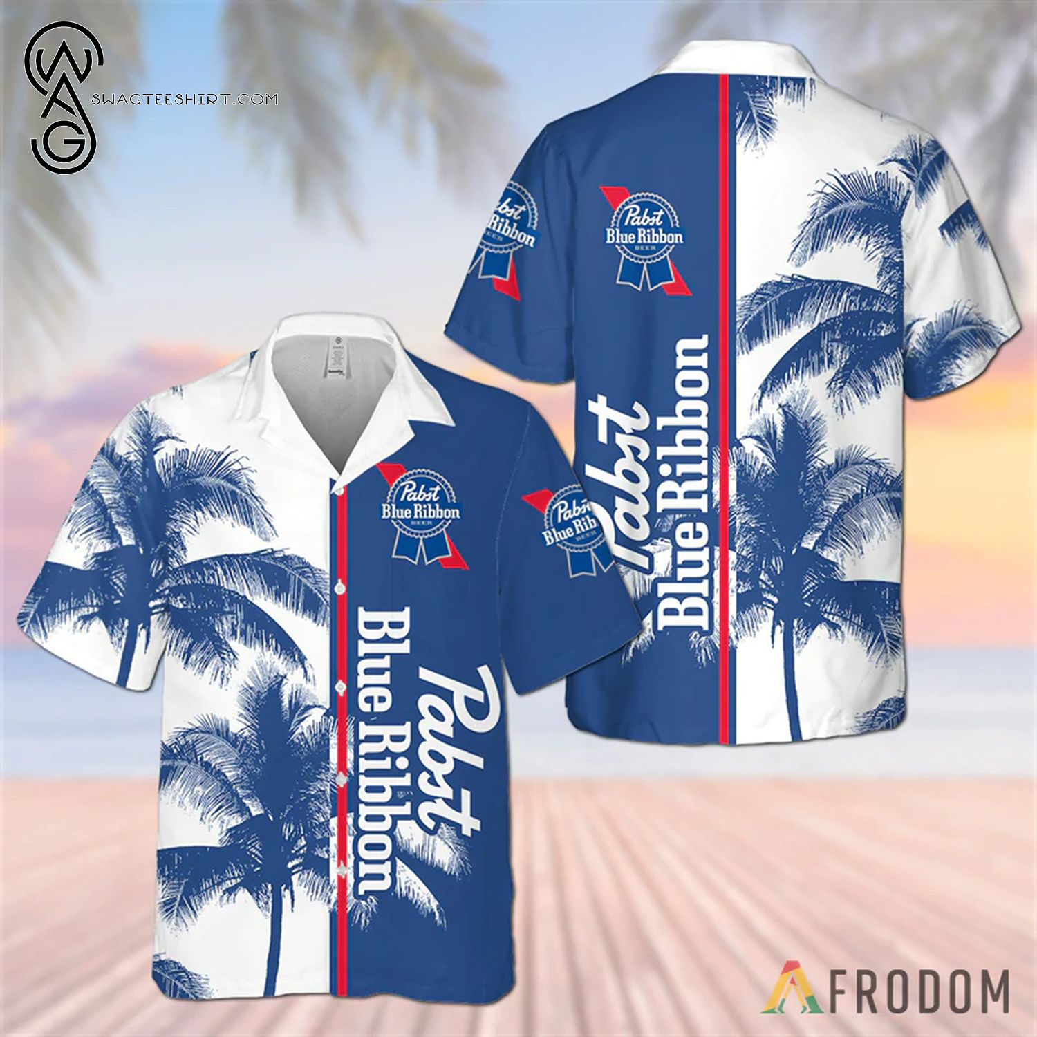 Pabst Blue Ribbon Tropical Tree All Over Print Summer Vacation Hawaiian Shirt