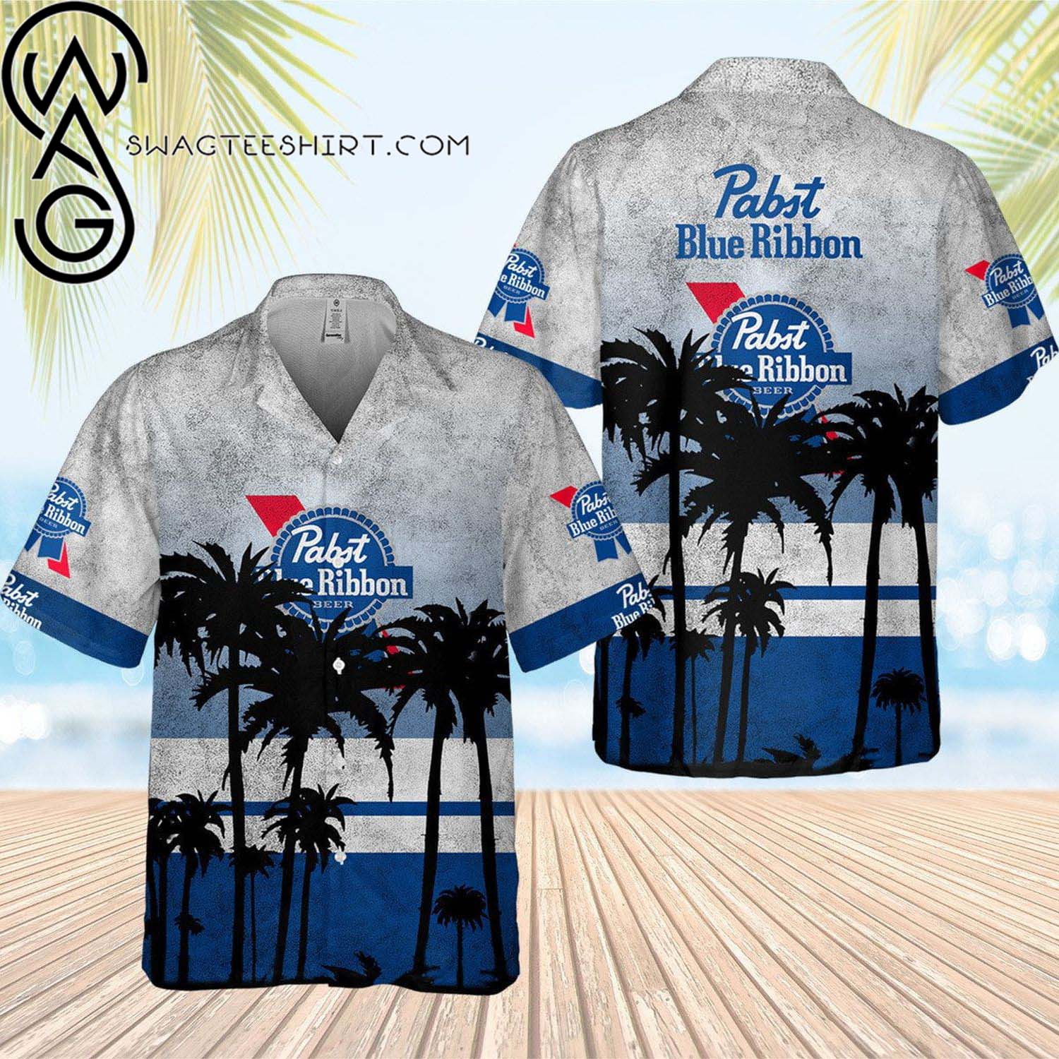 Pabst Blue Ribbon Tropical Coconut Trees Summer Vibes Hawaiian Shirt