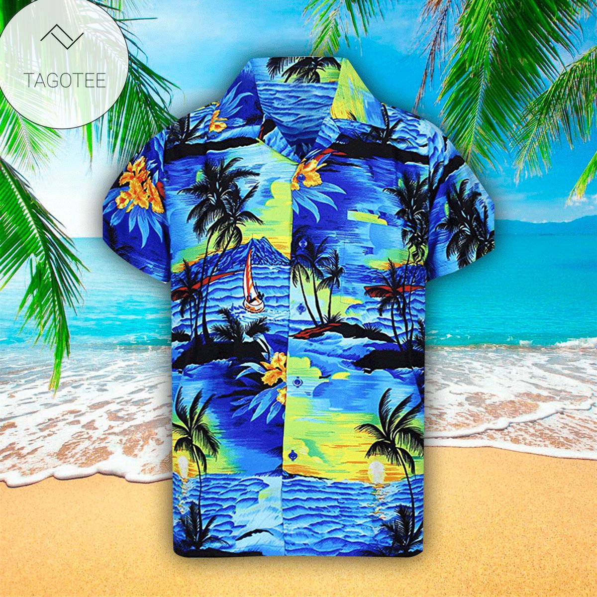 Palm Leaves, Tropical Flowers Hawaiian Shirt