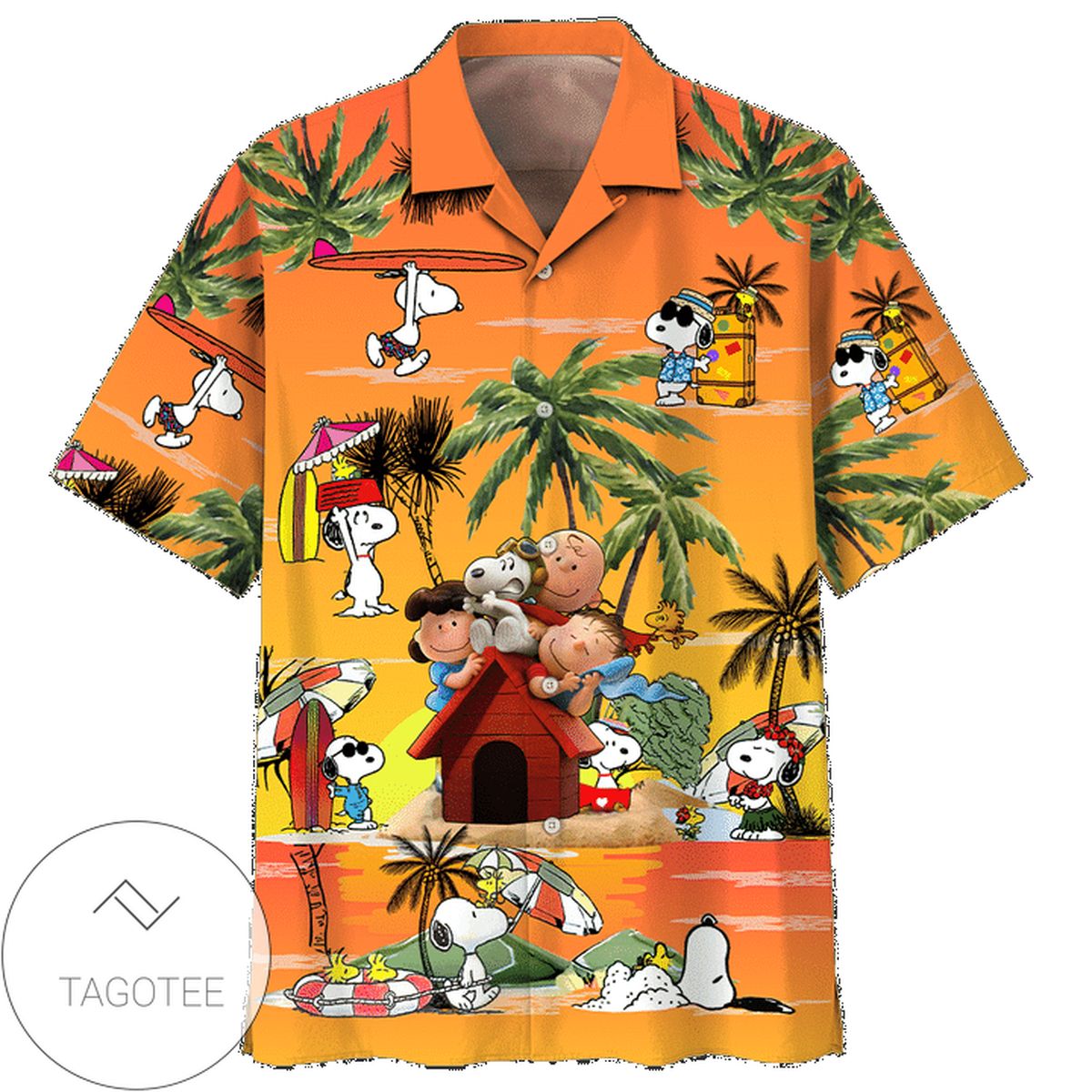 Peanuts charlie brown and snoopy Print Short Sleeve Hawaiian Casual Shirt