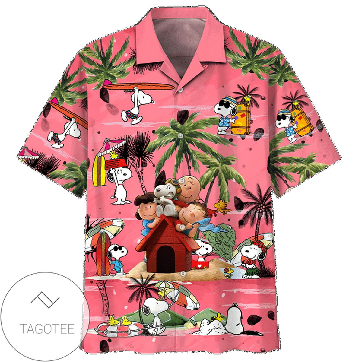 Peanuts charlie brown and snoopy 2 Print Short Sleeve Hawaiian Casual Shirt