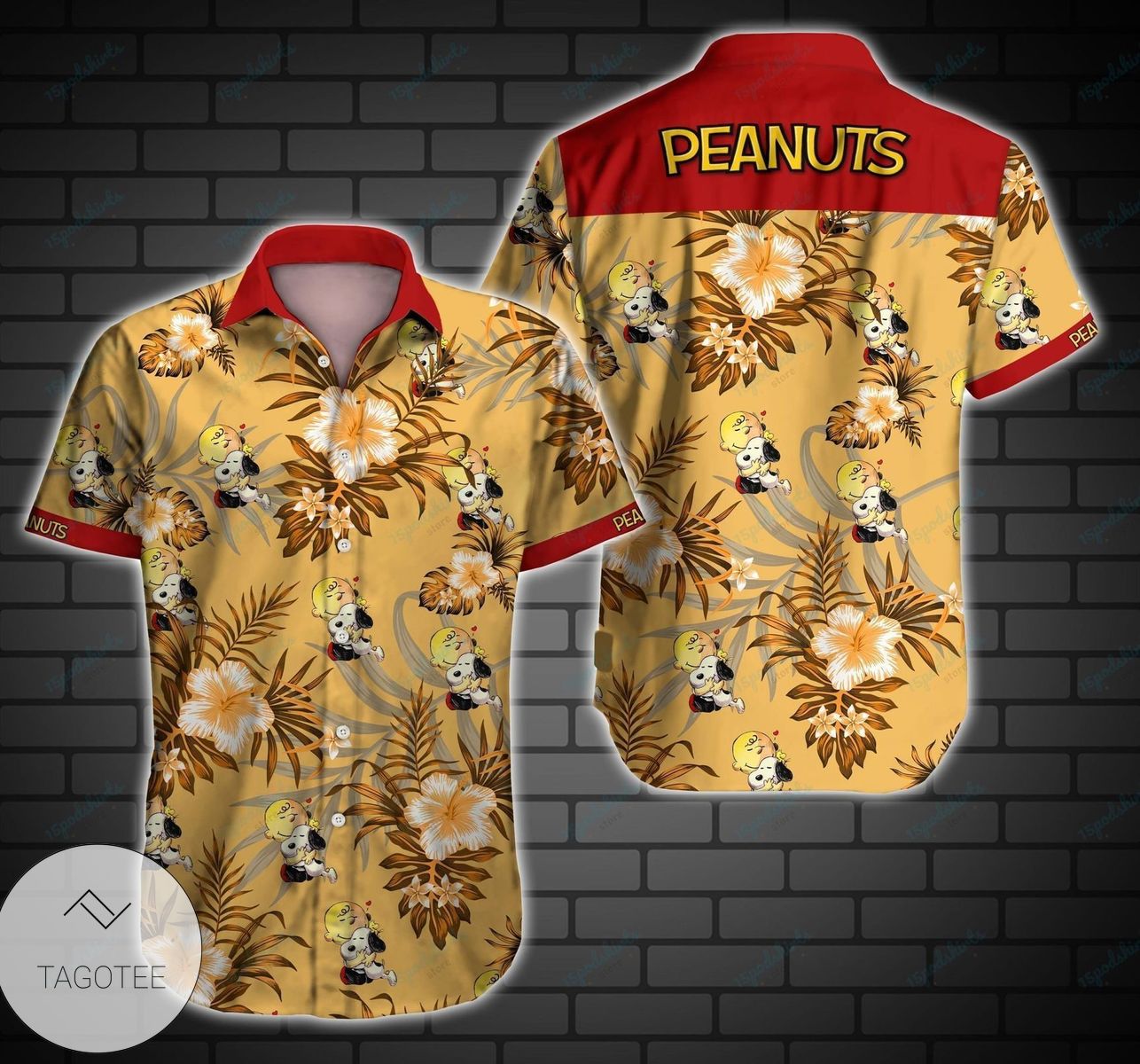 Peanuts charlie brown and snoopy Print Short Sleeve Hawaiian Casual Shirt