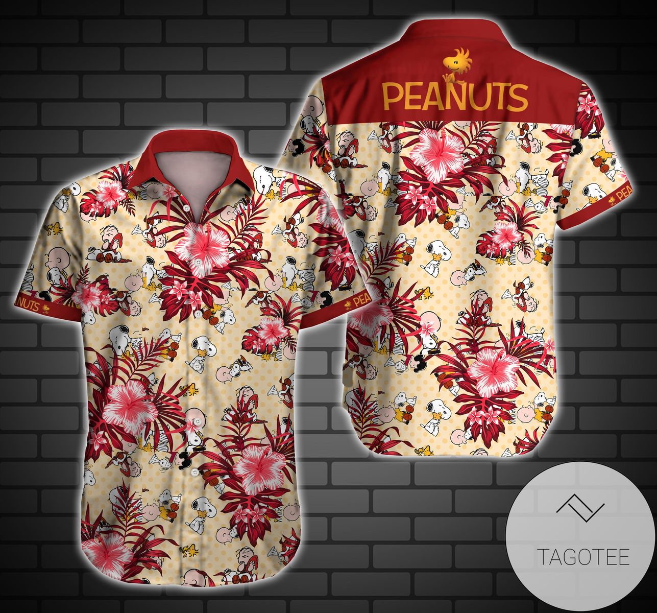 Peanuts Snoopy Hawaiian Graphic Print Short Sleeve Hawaiian Casual Shirt