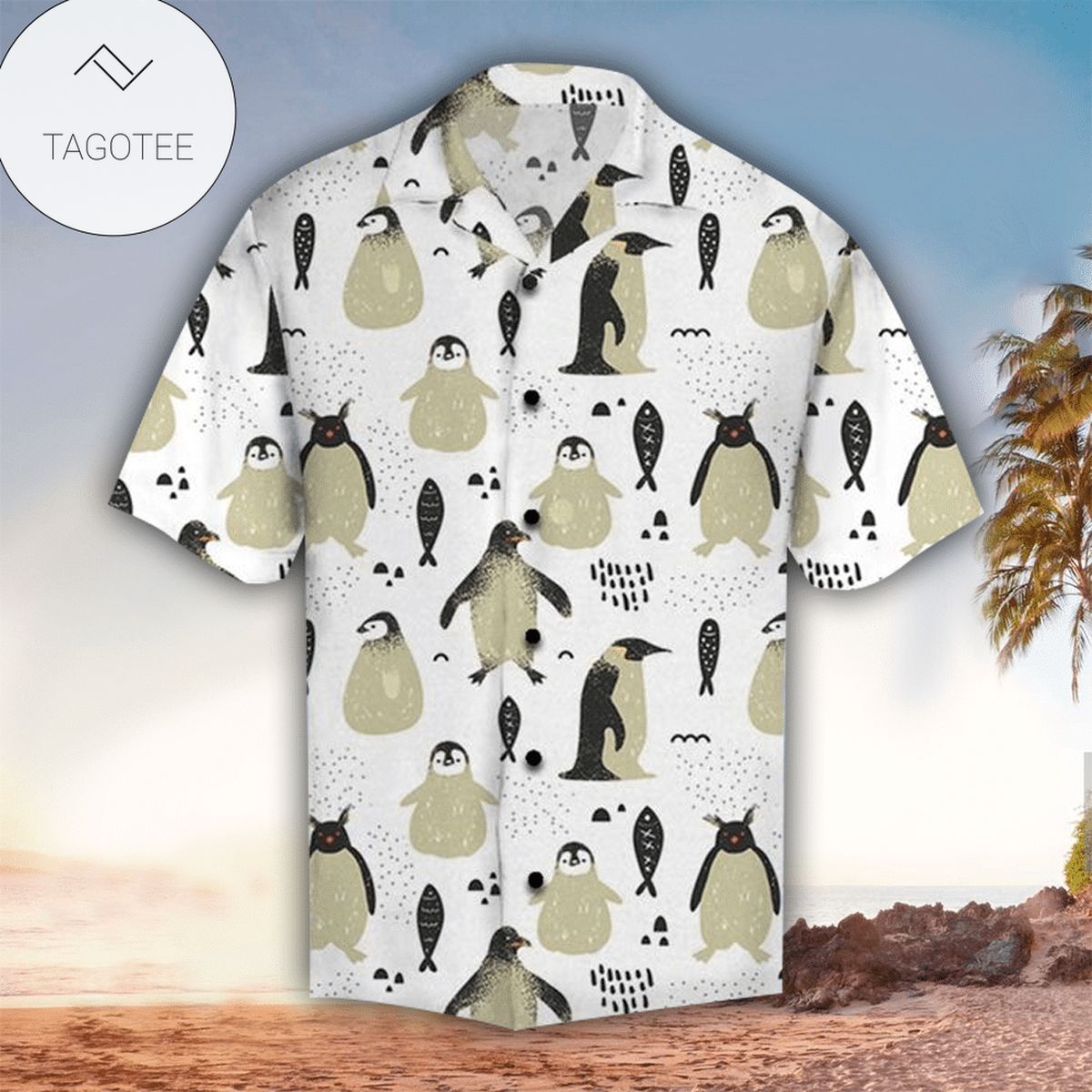 Penguin Lover Hawaiian Graphic Print Short Sleeve Hawaiian Casual Shirt