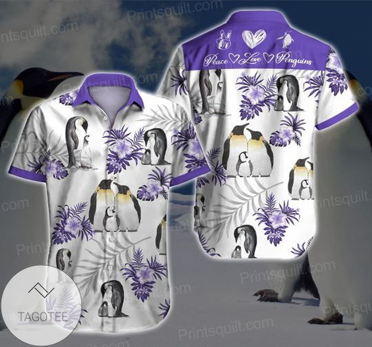 Penguins Under Snowy Merry Christmas Hawaiian Aloha Shirts