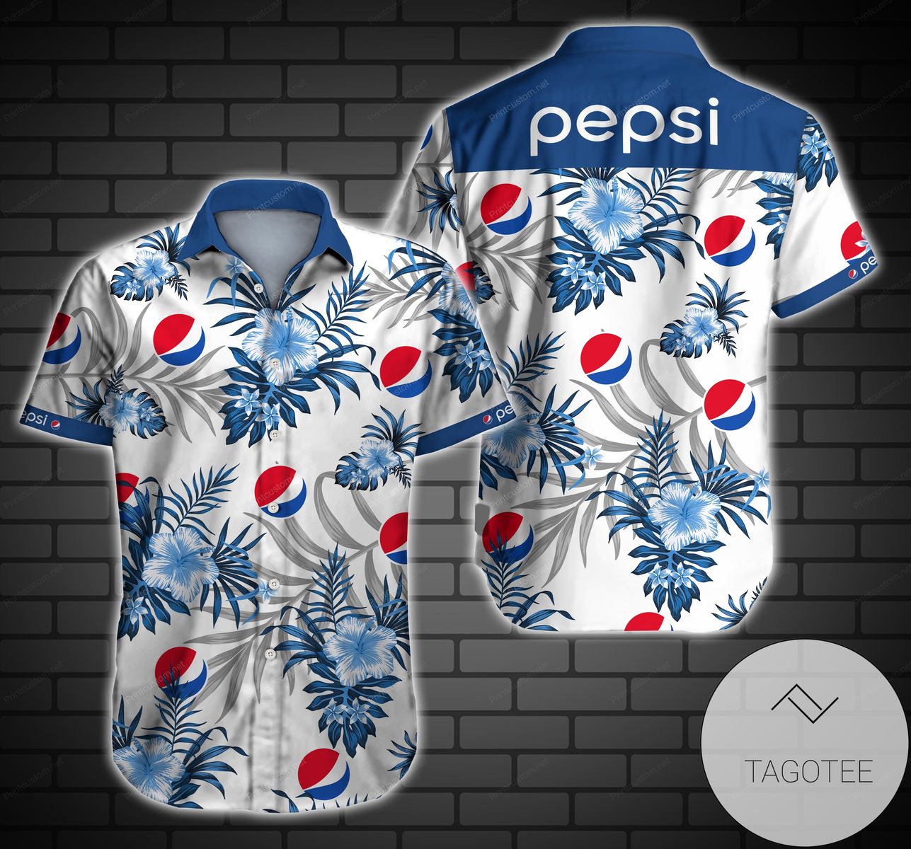 Pepsi Hawaiian Graphic Print Short Sleeve Hawaiian Casual Shirt