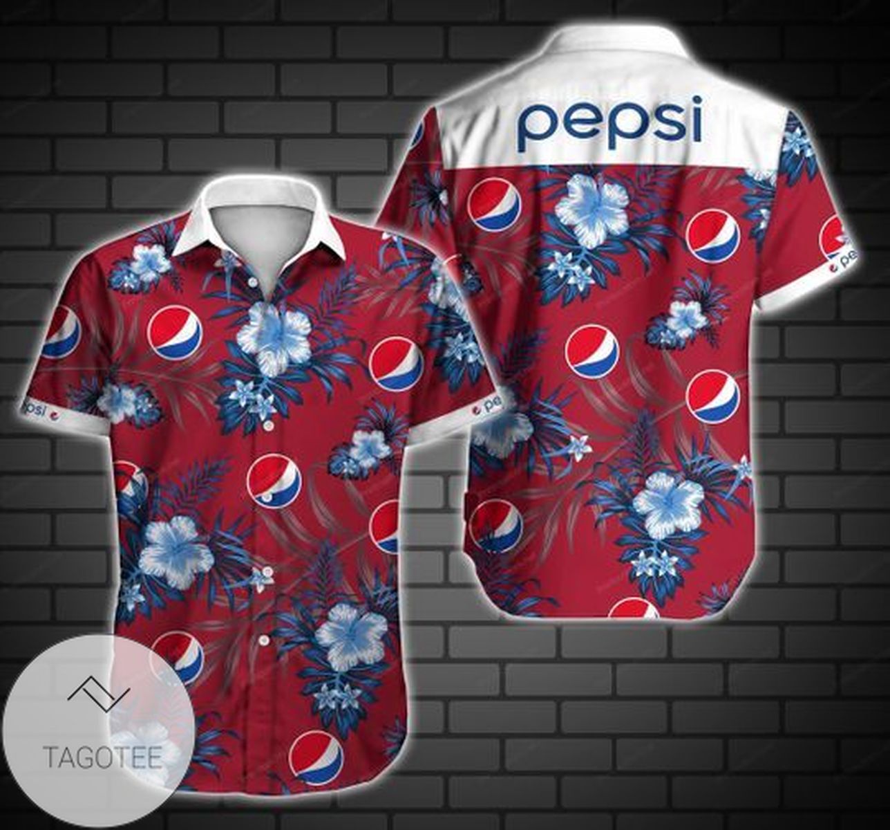 Pepsi Hawaiian II Graphic Print Short Sleeve Hawaiian Casual Shirt