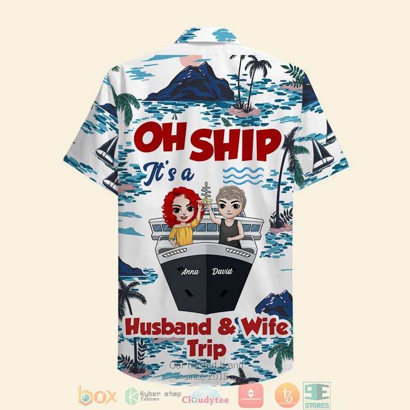 Personalized Cruising Couple Bad Buoy Husband And Nauti Wife Coconut Tree Pattern Hawaiian Shirt