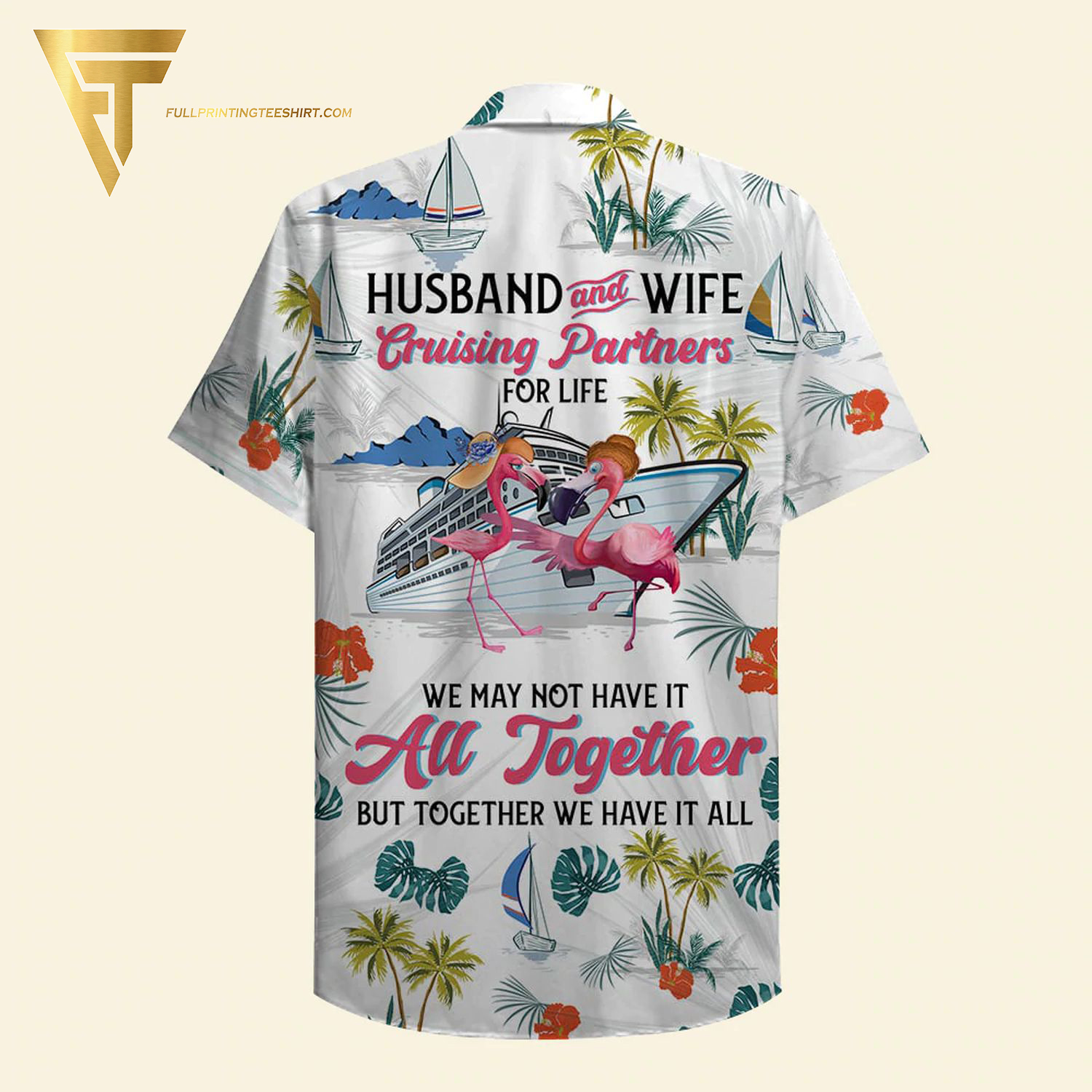 Personalized Flamingo Couple Palm Tree Pattern Full Printing Hawaiian Shirt