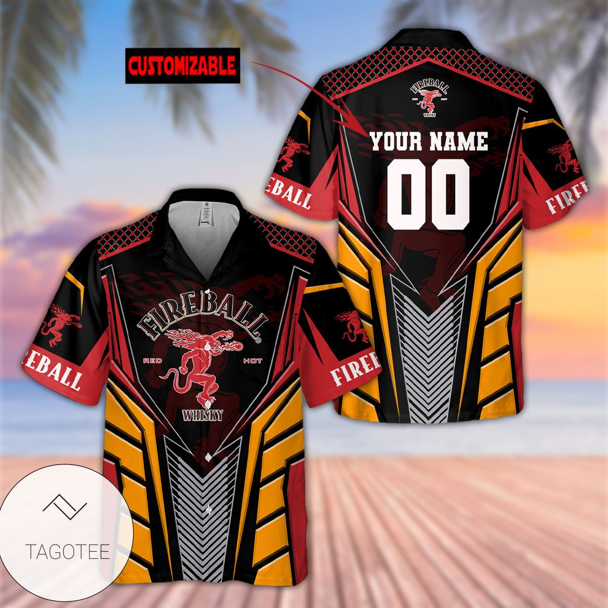 Personalized Fireball All Over Print 3D Hawaiian Shirt – Red