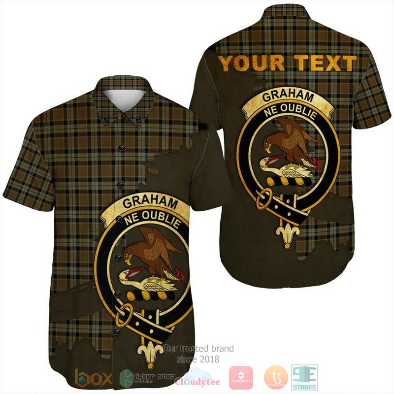 Personalized Graham of Menteith Weathered Tartan Crest Custom Hawaiian Shirt