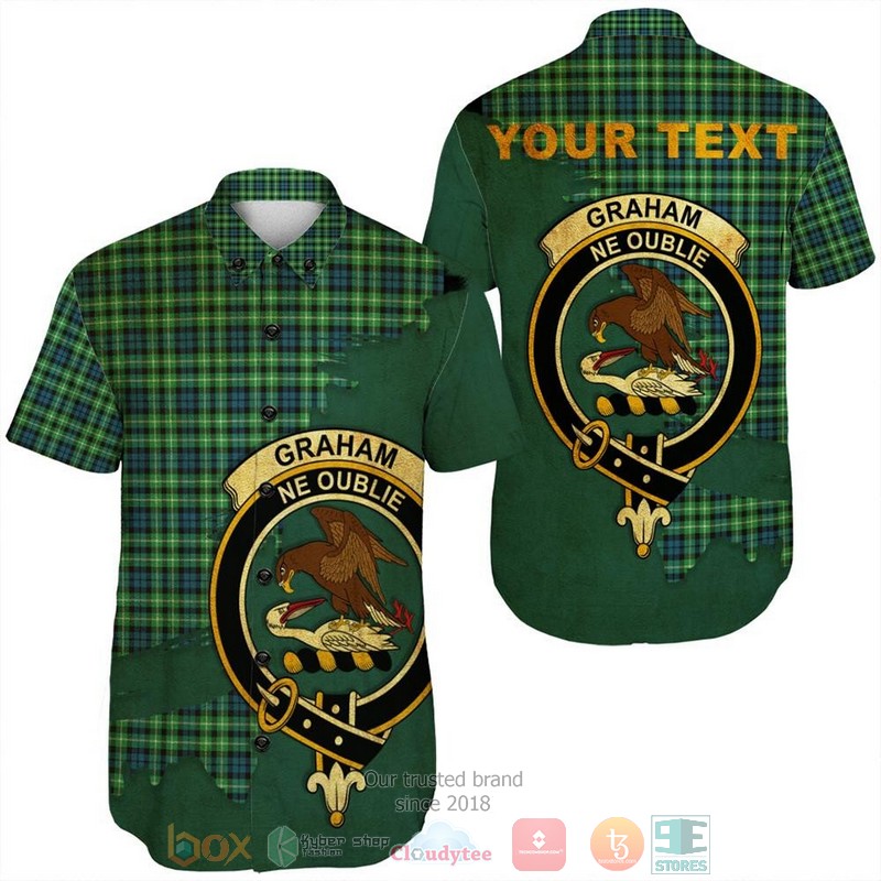 Personalized Graham of Menteith Weathered Tartan Crest Custom Hawaiian Shirt