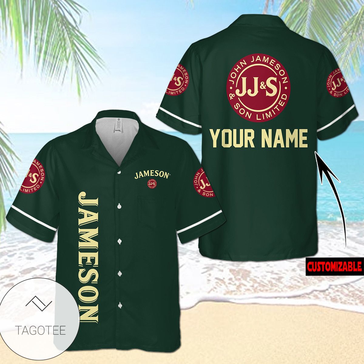 Personalized Jameson Irish Whiskey All Over Print 3D Hawaiian Shirt – Dark Green