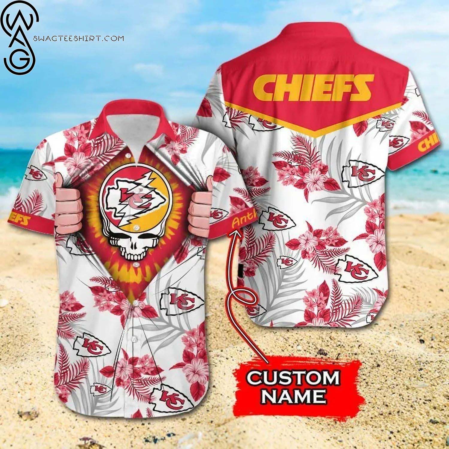 Personalized Kansas City Chiefs All Over Print Summer Floral Aloha Summer Beach Hawaiian Shirt And Beach Shorts Version Red