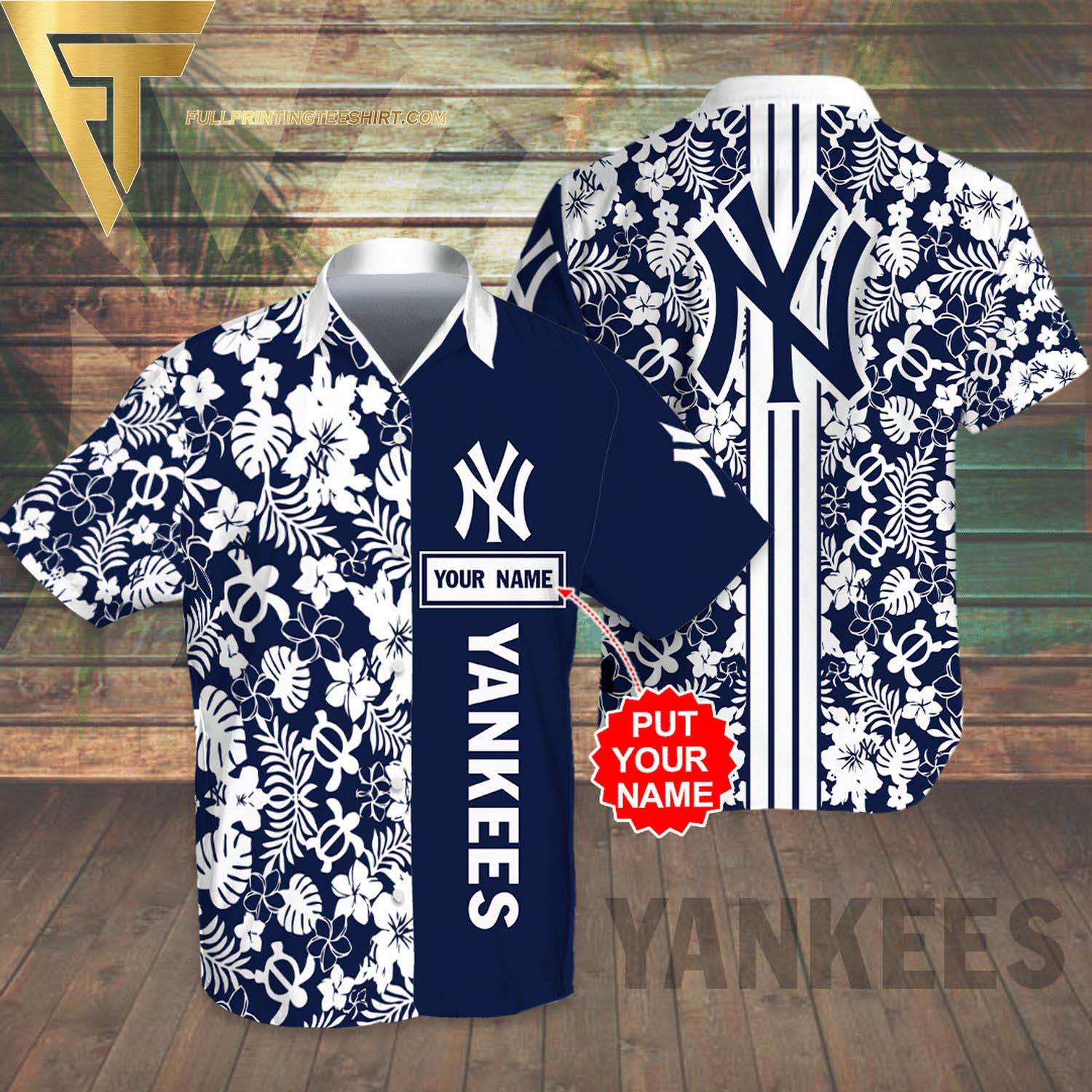 Personalized New York Yankees All Over Print Summer Floral Aloha Summer Hawaiian Beach Shorts Version White