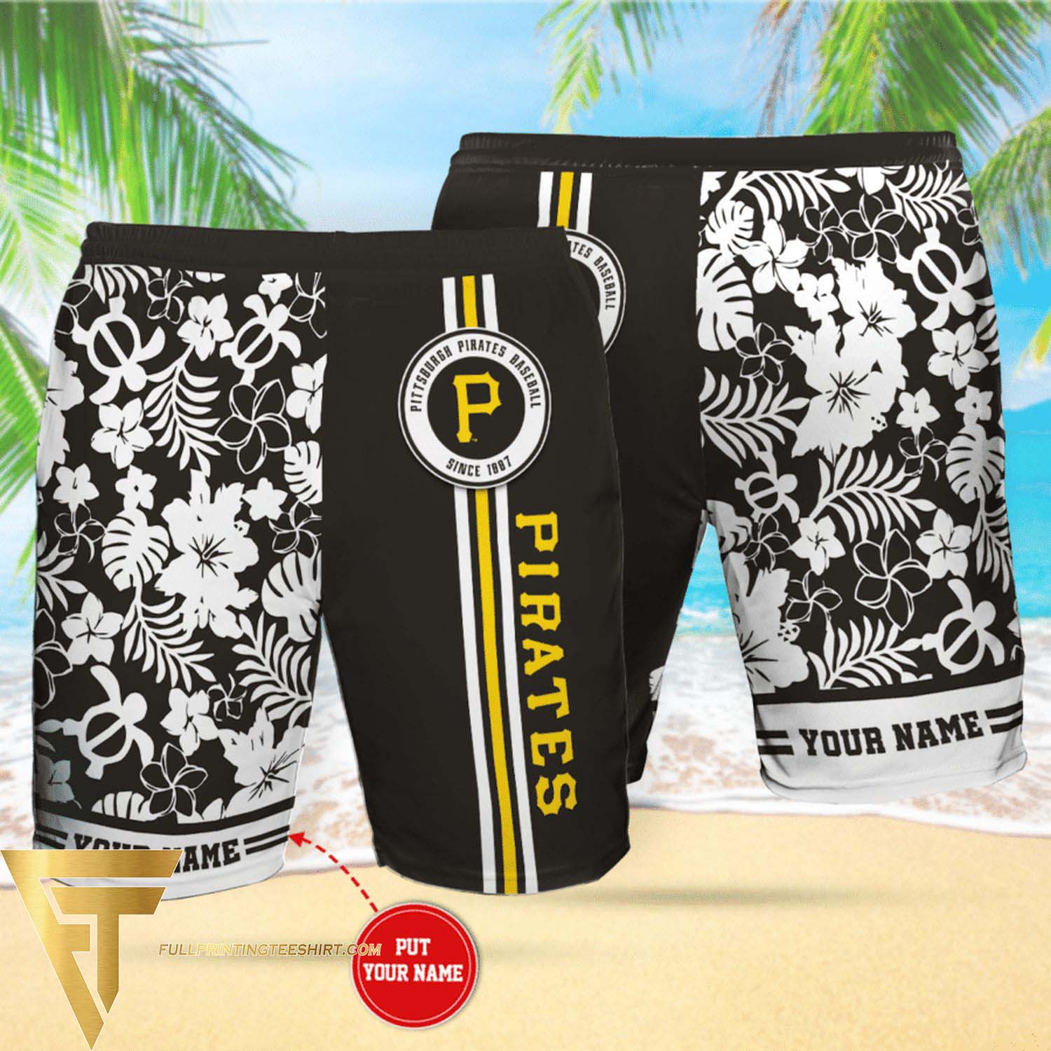 Personalized Pittsburgh Pirates All Over Print Summer Floral Aloha Summer Hawaiian Beach Shorts