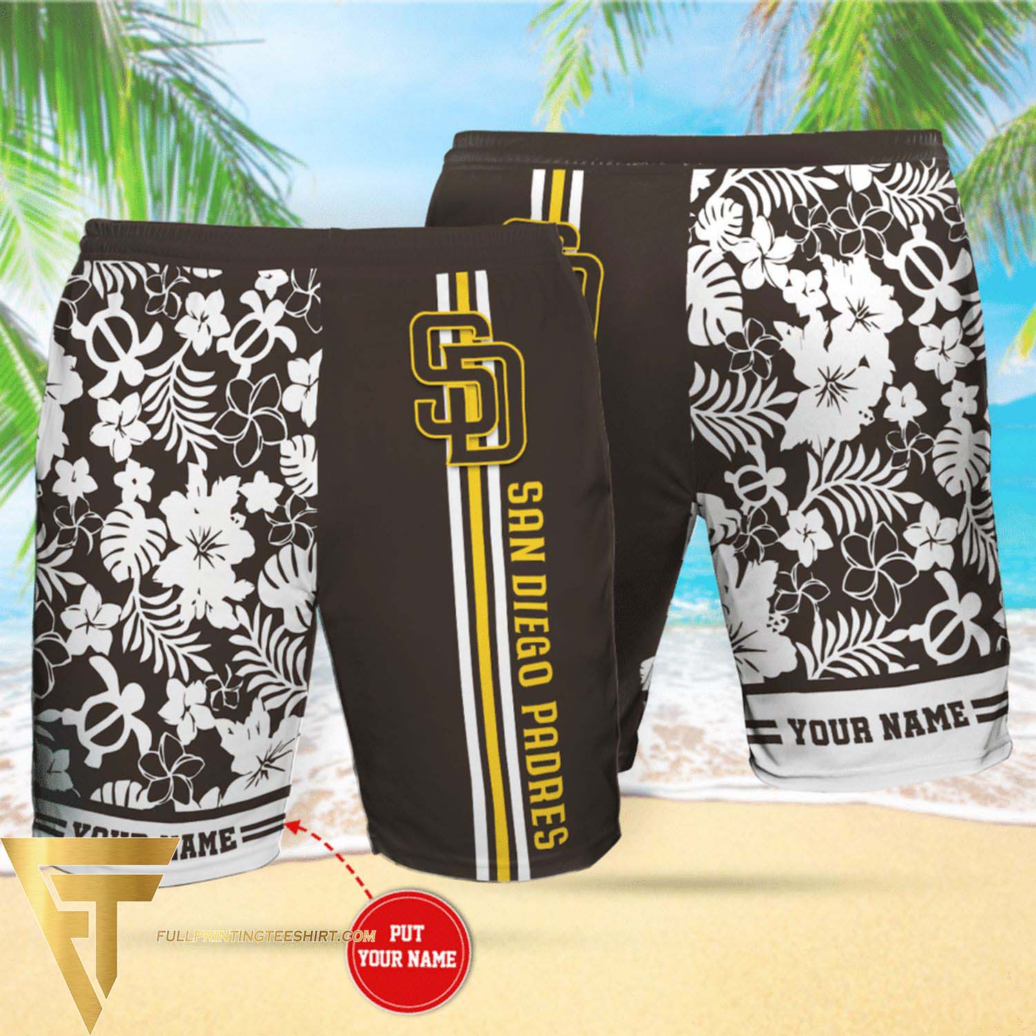 Personalized San Diego Padres All Over Print Summer Floral Aloha Summer Hawaiian Beach Shorts