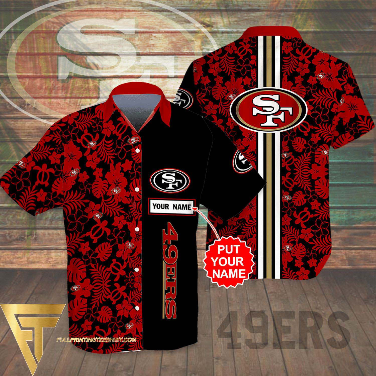 Personalized San Francisco 49ers All Over Print Summer Floral Aloha Summer Beach Hawaiian Shirt And Beach Shorts Version Black Red