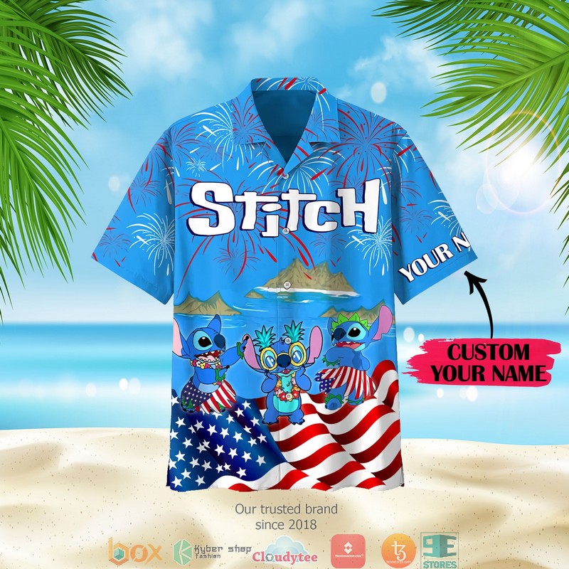 Personalized Stitch US flag Beach Hawaiian Shirt