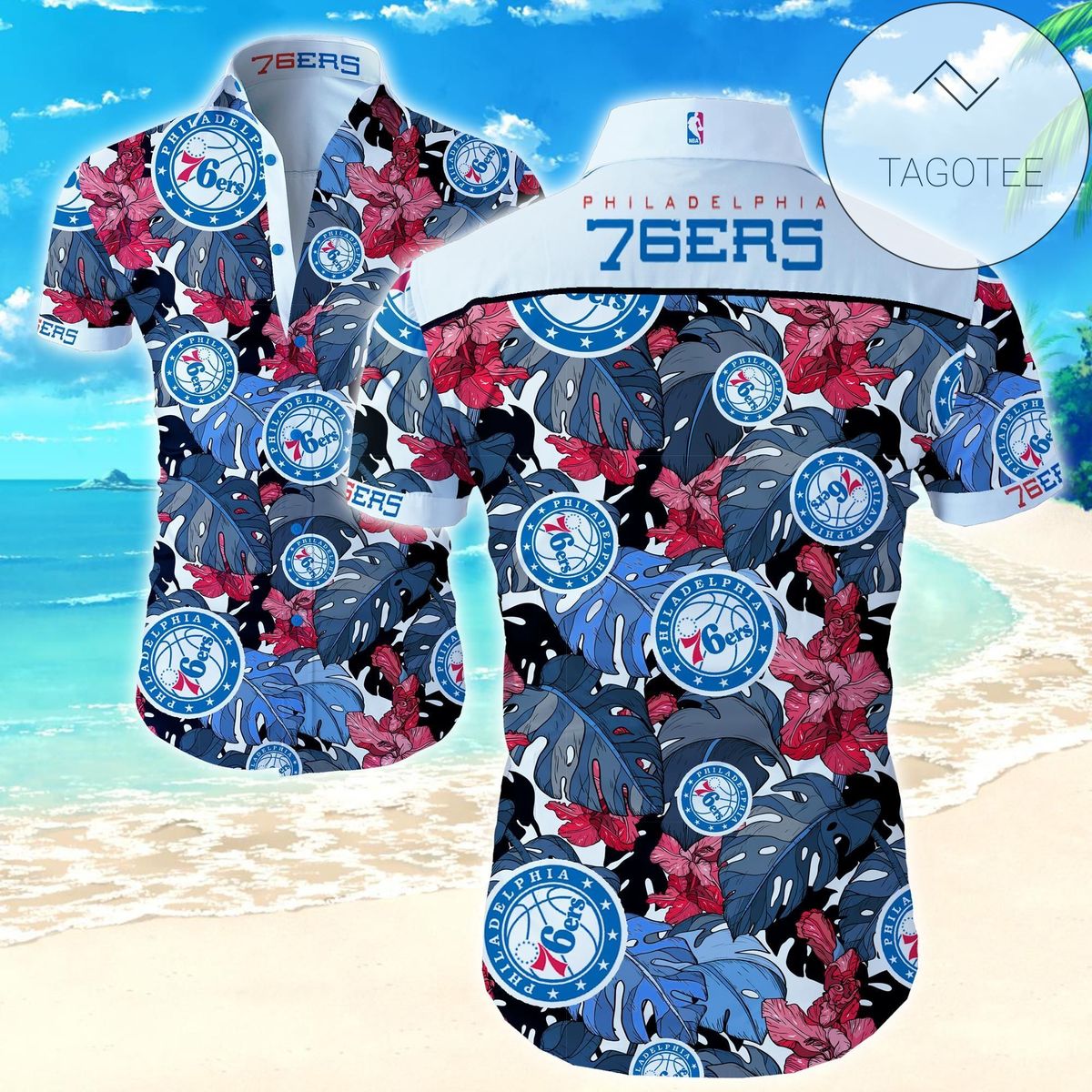 Philadelphia 76ers Authentic Hawaiian Shirt 2022 Summer Button Up Shirt For Men Beach Wear Short Sleeve Authentic Hawaiian Shirt 2022