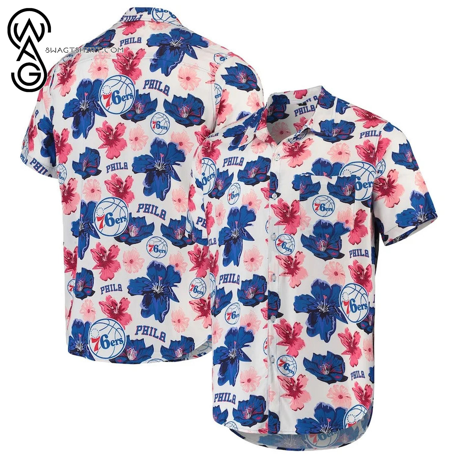 Philadelphia 76ers White Floral Aloha Hawaiian Shirt