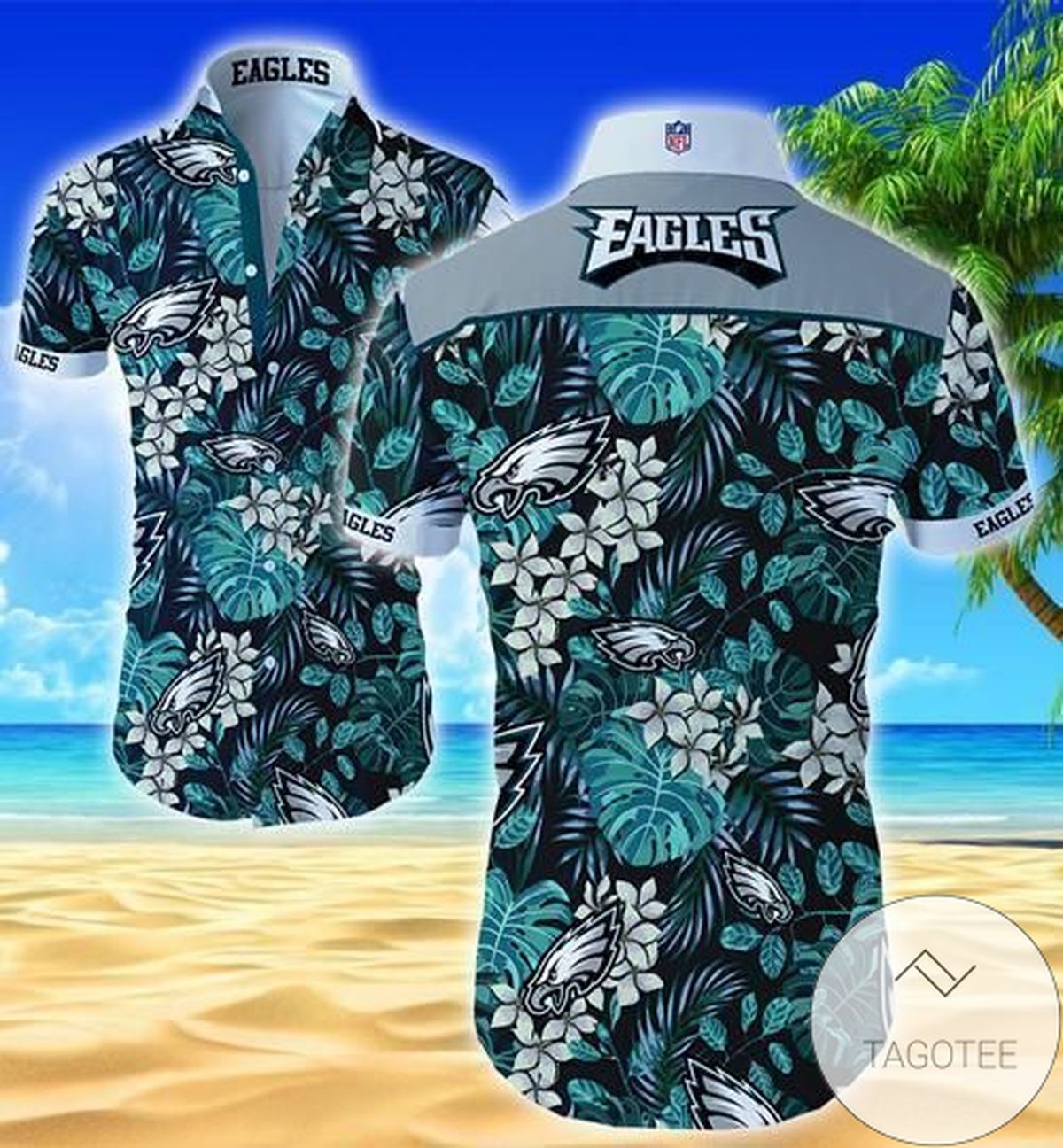 Philadelphia Eagles All Over Print Summer Short Sleeve Hawaiian Beach Shirt – Green