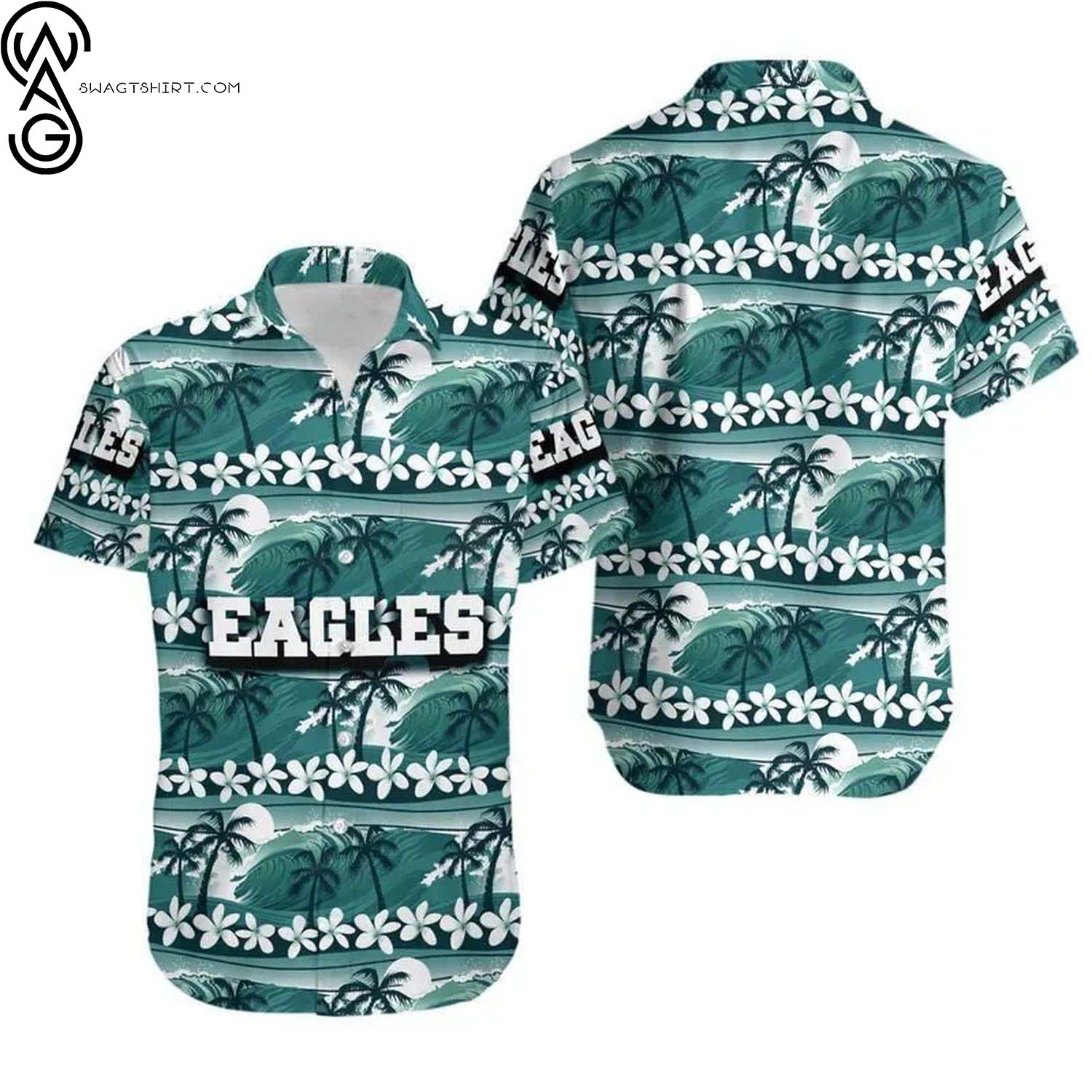 Philadelphia Eagles Coconut Leaves And Skulls Summer Aloha Hawaiian Shirt