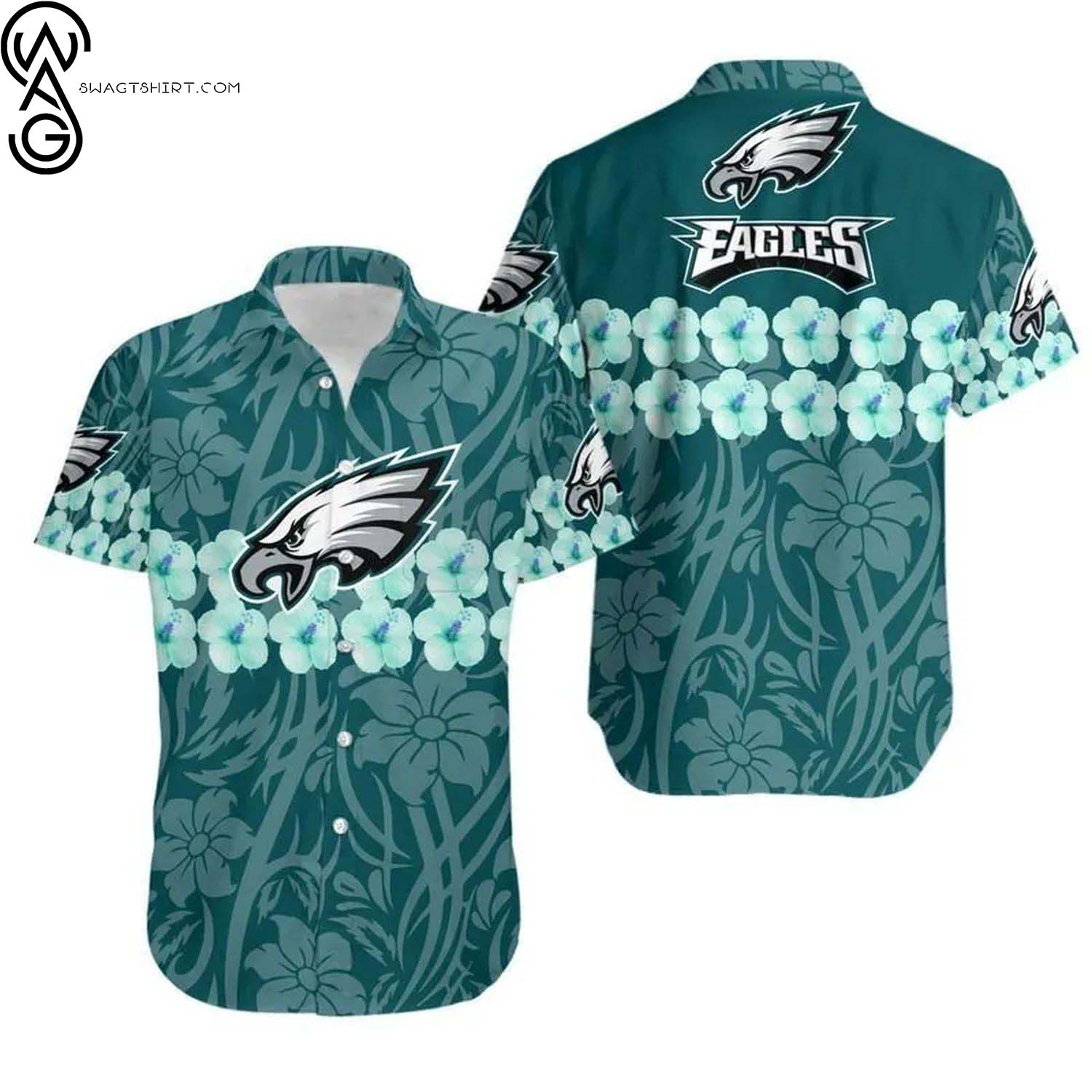 Philadelphia Eagles Coconut Leaves And Skulls Summer Aloha Hawaiian Shirt