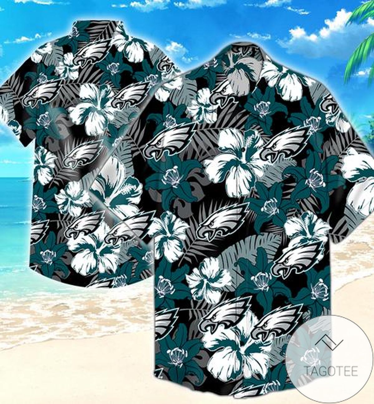 Philadelphia Eagles All Over Print Summer Short Sleeve Hawaiian Beach Shirt – Green